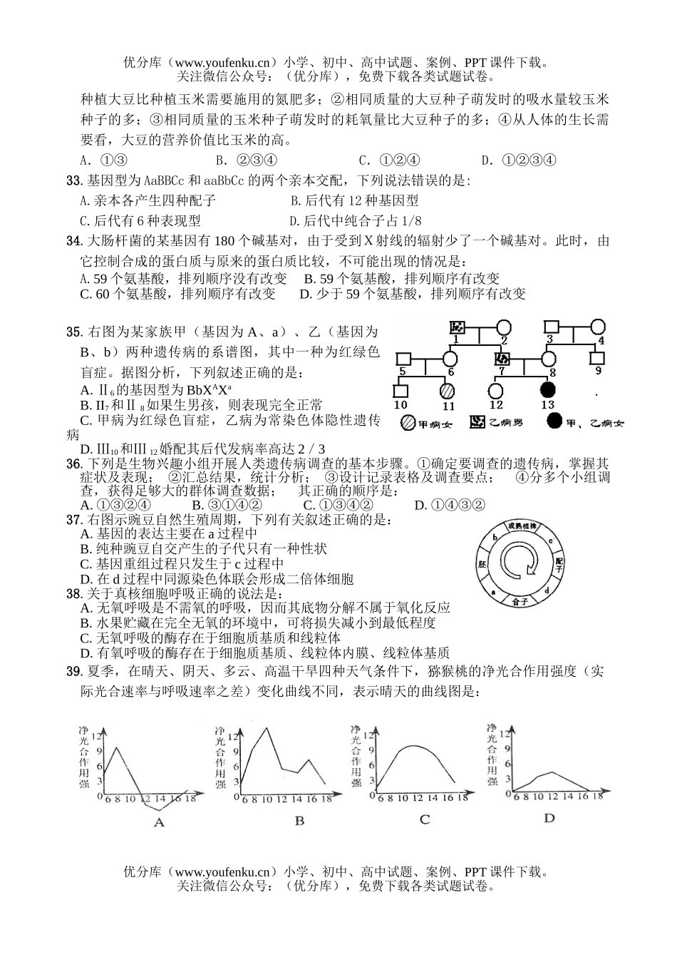 高中二年级生物高上学期第一次综合测试卷_第3页