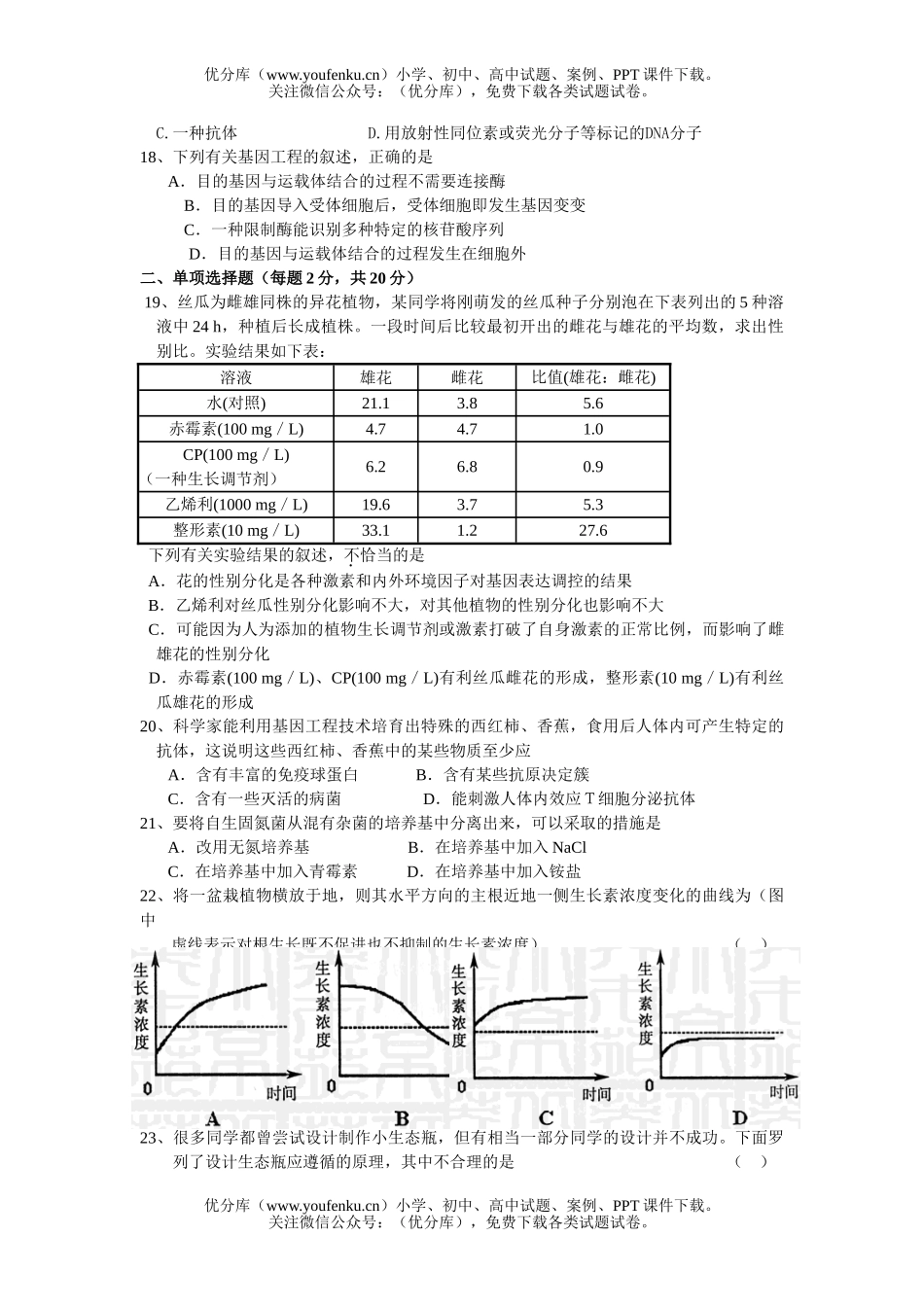 高中二年级生物上学期月考试卷_第2页