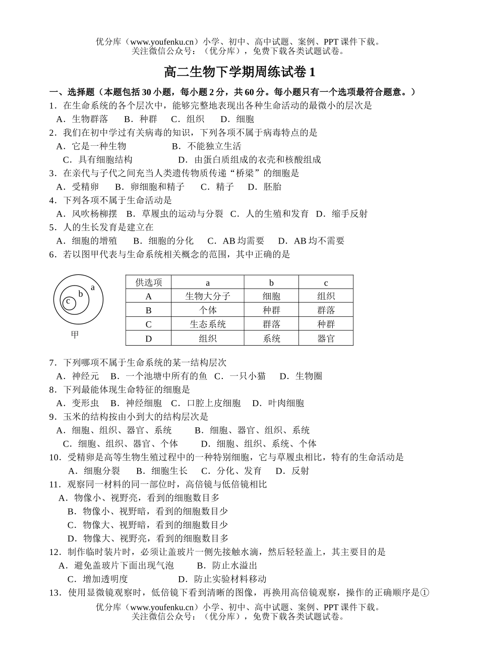 高中二年级生物下学期周练1试卷_第1页