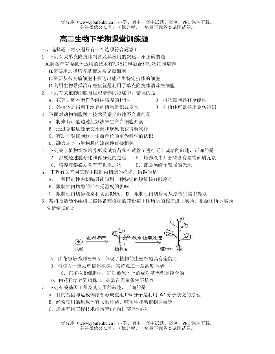 高中二年级生物下学期课堂训练题试卷_第1页