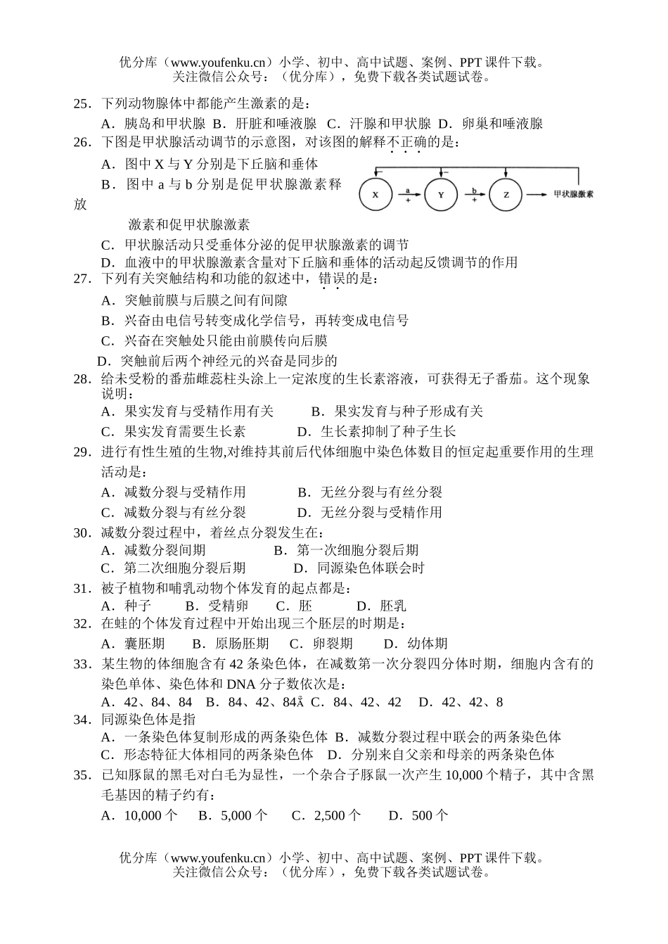 高中二年级生物下学期综合练习题试卷_第3页