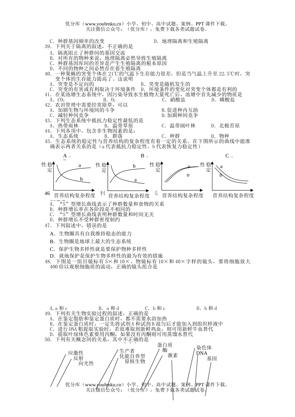 高中二年级生物第二学期期末考试模拟题试卷_第3页
