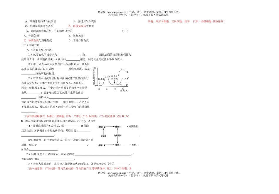 高中二年级生物免疫调节的教学案试卷_第3页