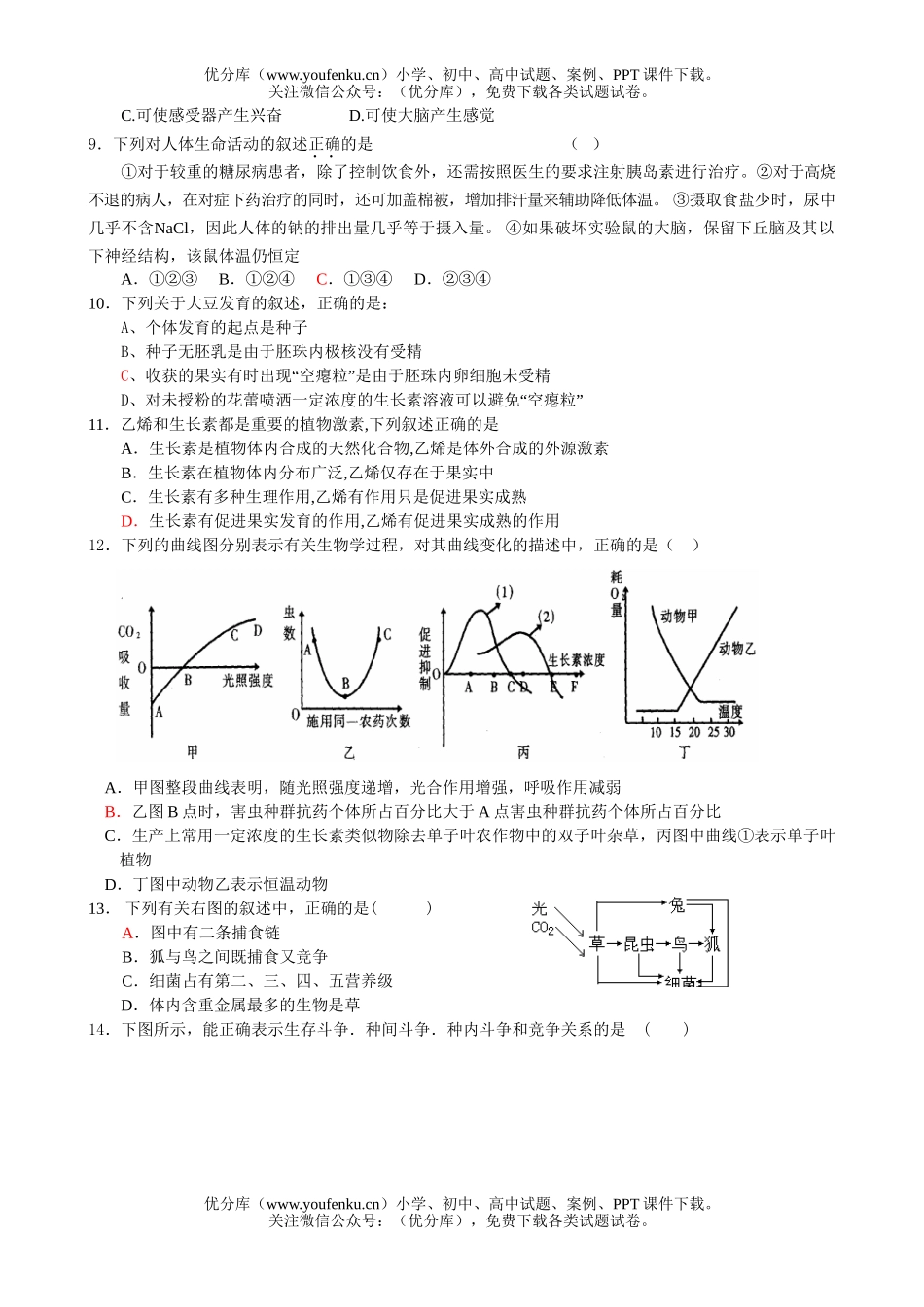 高中二年级生物(X科)第一学期复习试卷_第2页