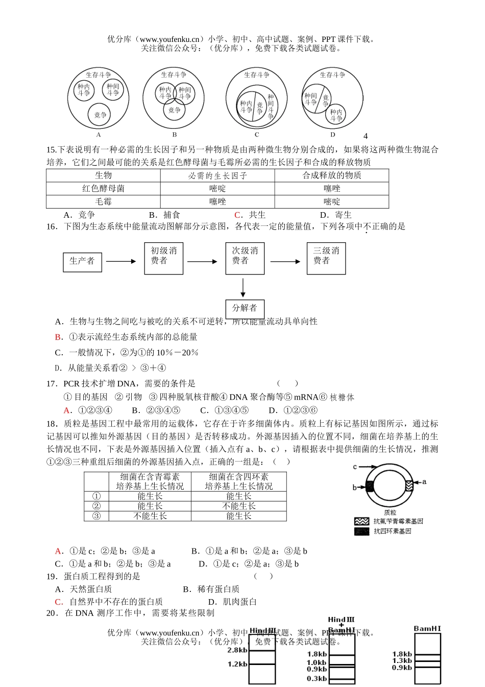 高中二年级生物(X科)第一学期复习试卷_第3页