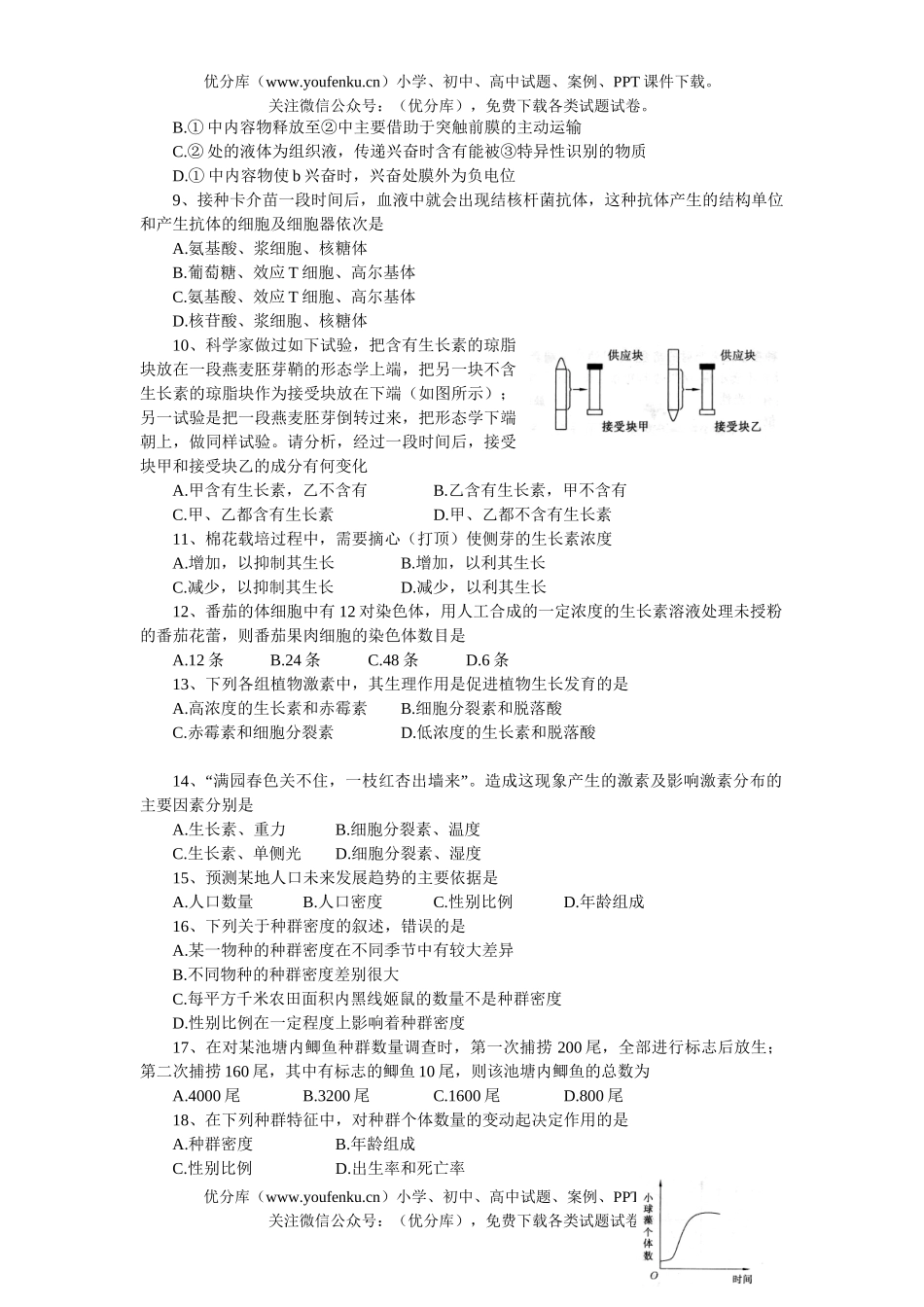 高中二年级生物高秋学期第一次调研考试卷_第1页