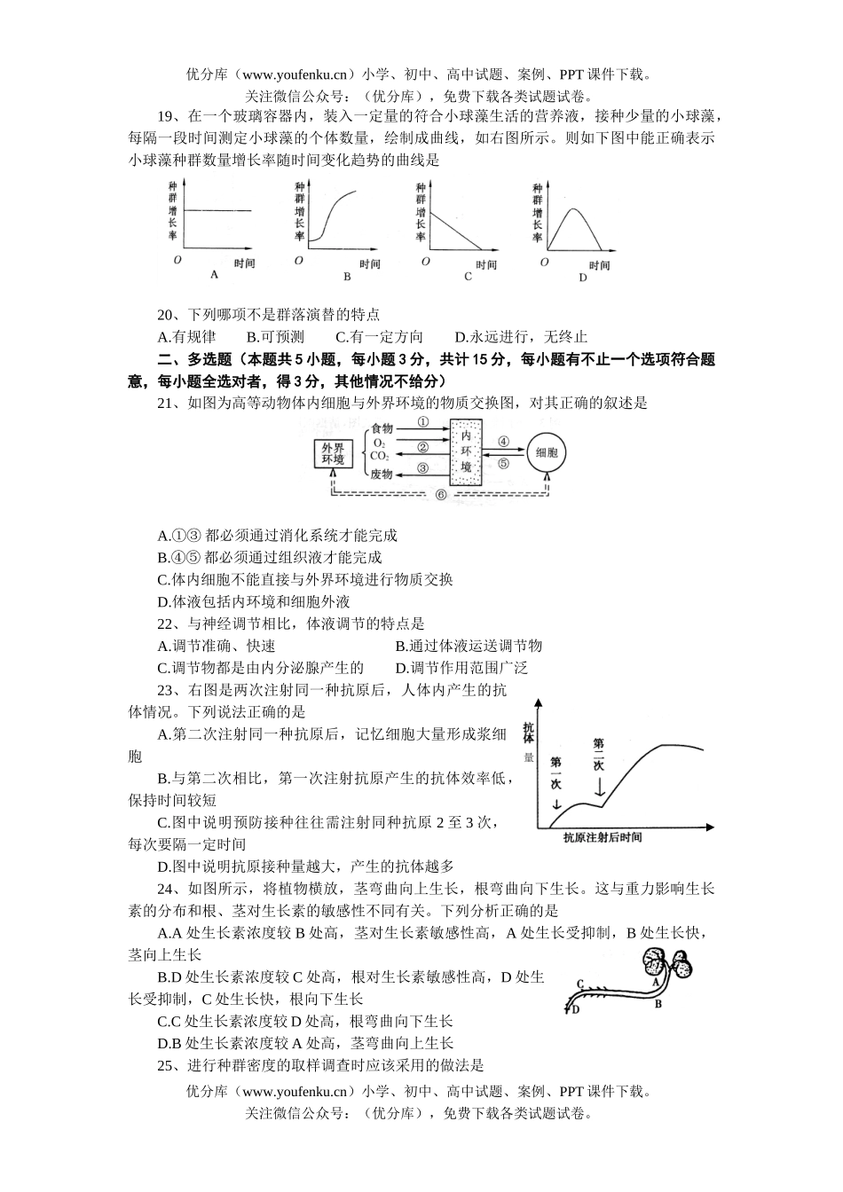高中二年级生物高秋学期第一次调研考试卷_第2页