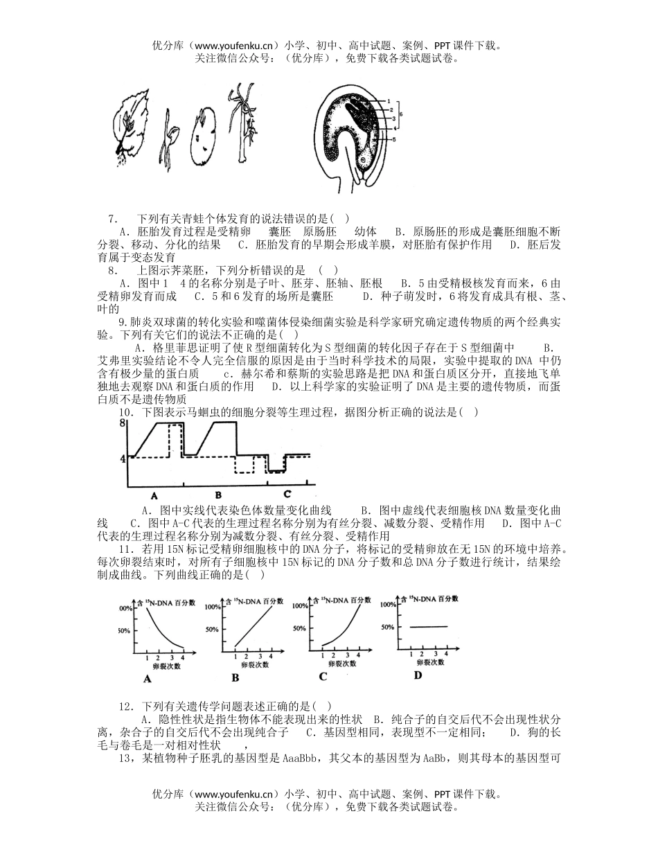 高中二年级生物高秋季期中联考试卷_第2页
