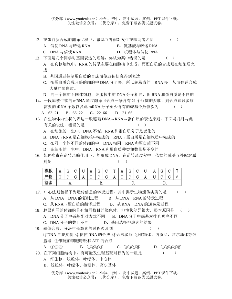 高中二年级生物基因表达和变异练习试卷_第2页