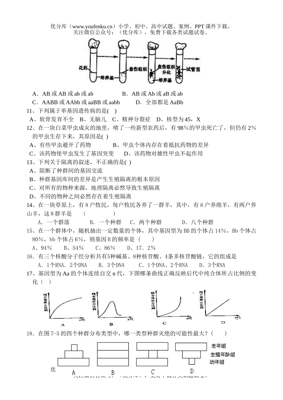 高中二年级生物高第二学期期中测试卷_第2页