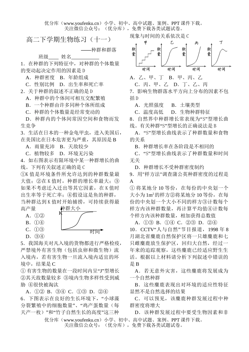 高中二年级生物下学期练习题11试卷_第1页