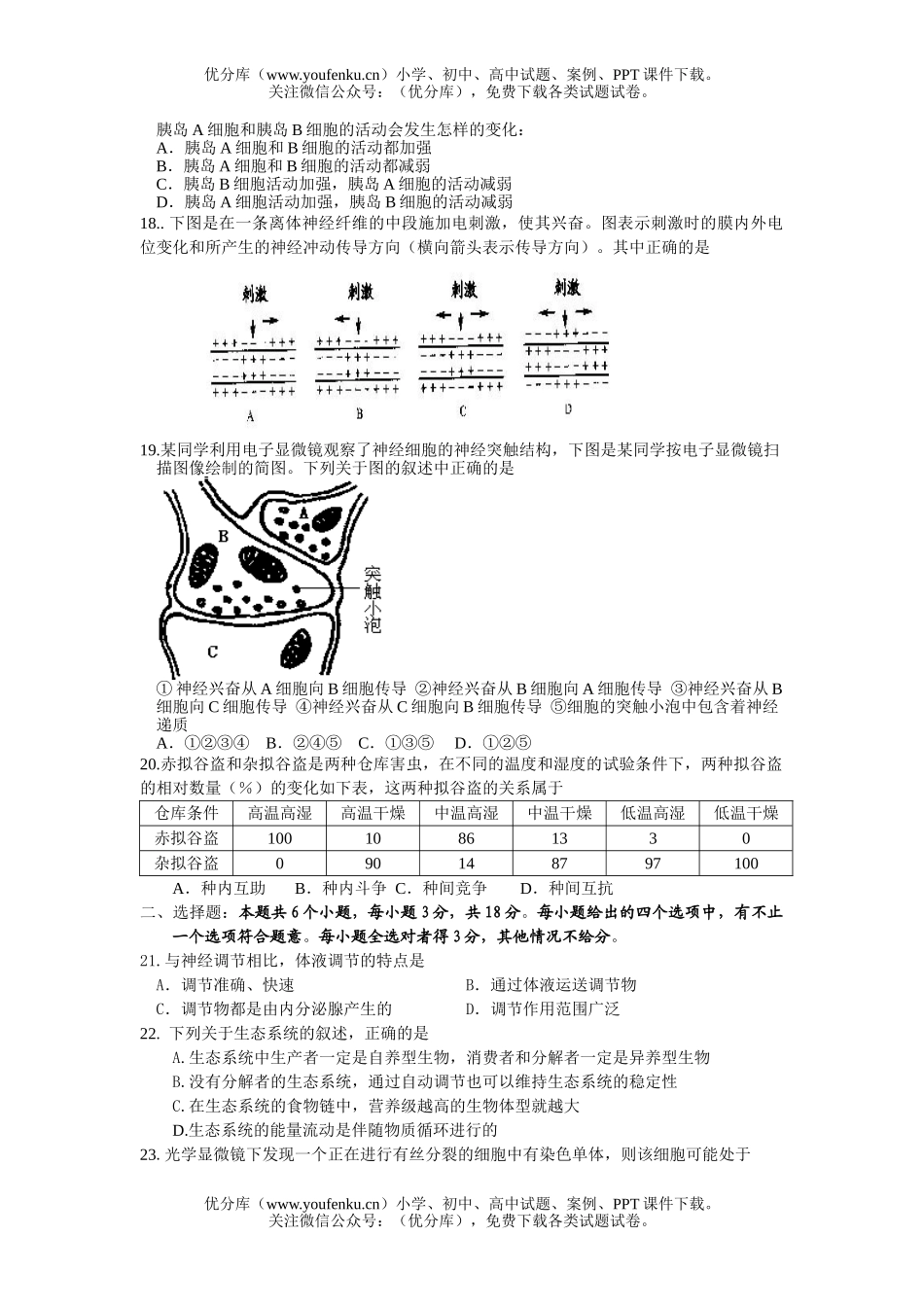 高中二年级生物必修3模块考试卷_第2页