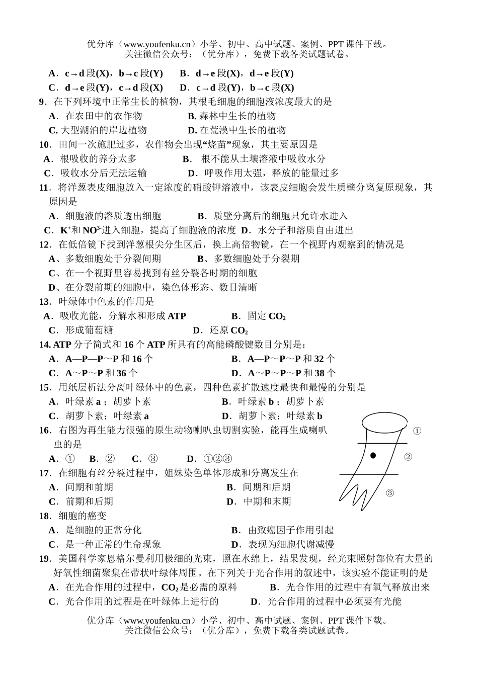高中二年级生物第一学期9月考试卷_第2页
