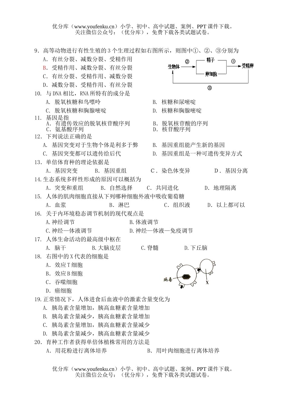 高中二年级生物学业水平测试模拟2试卷_第2页