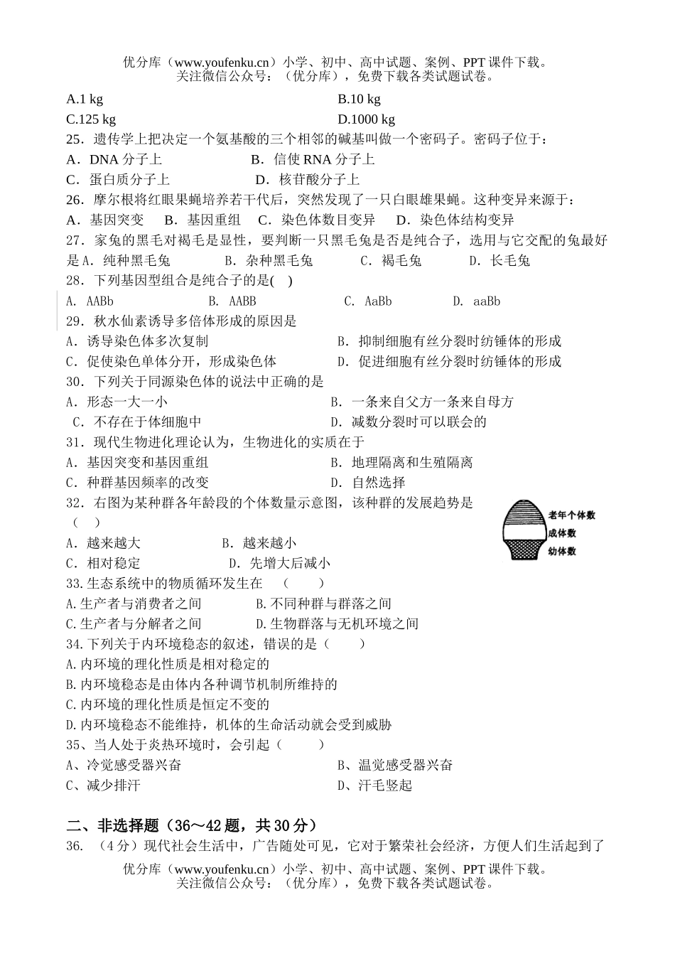 高中二年级生物必修考试模拟试卷_第3页