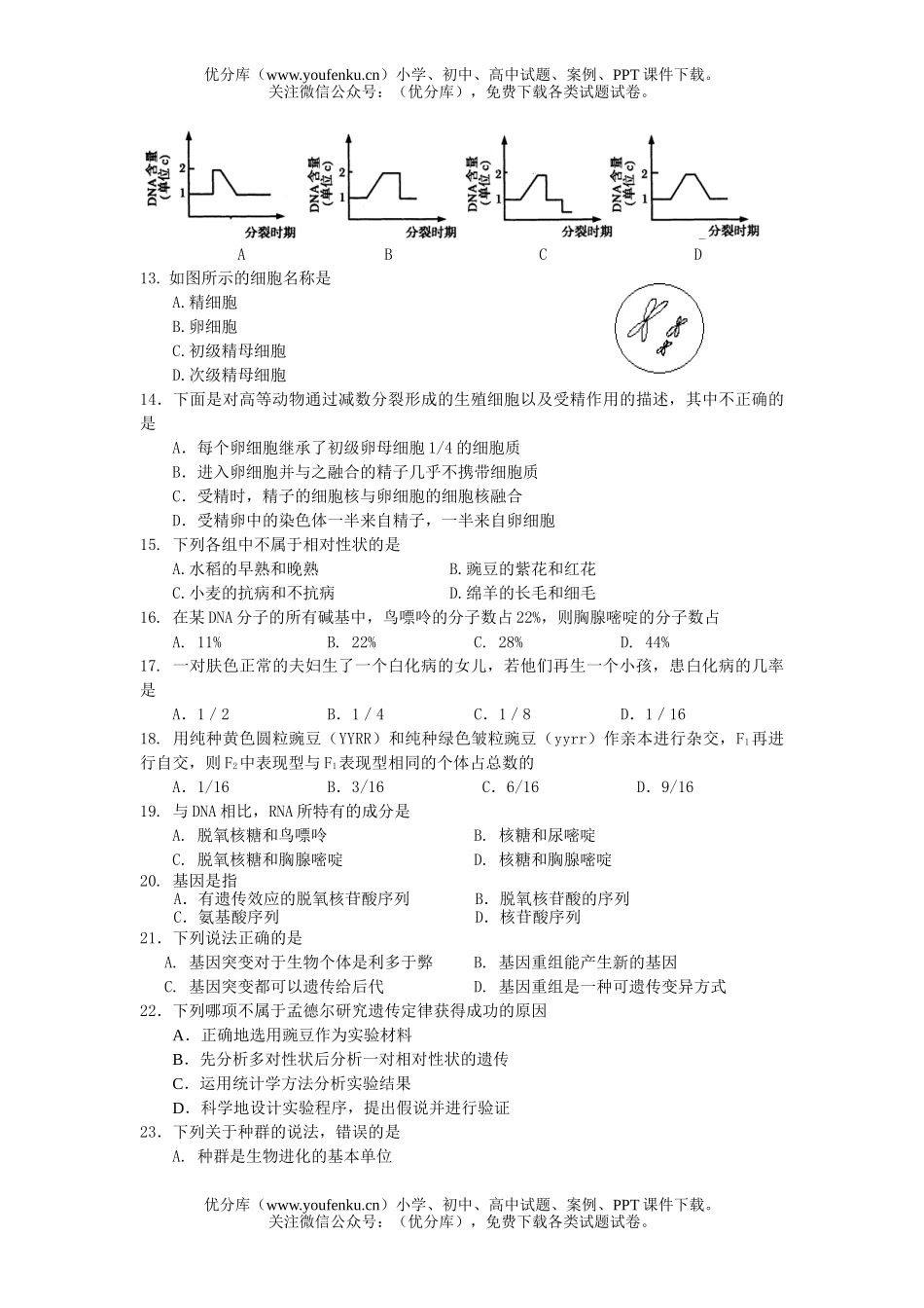 高中二年级生物学业水平测试模拟1试卷_第2页