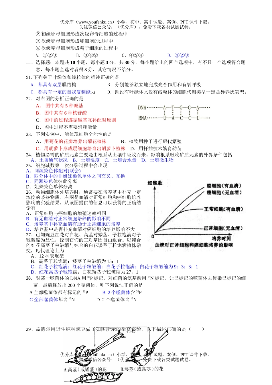 高中二年级生物第一学期月1考试卷_第3页