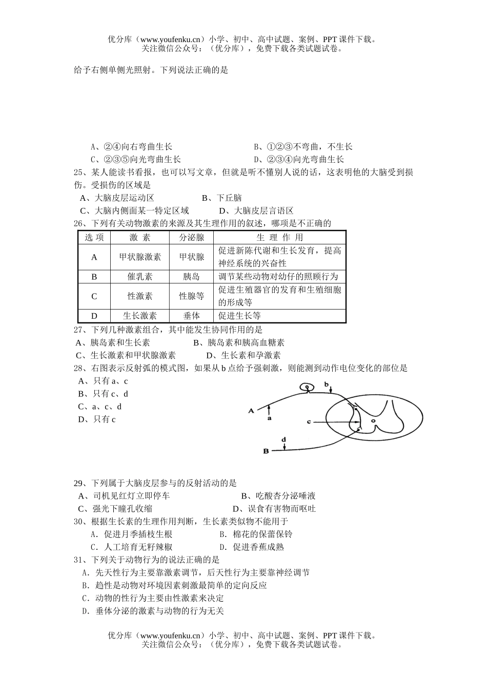 高中二年级生物第一学期第三次月考试卷_第3页
