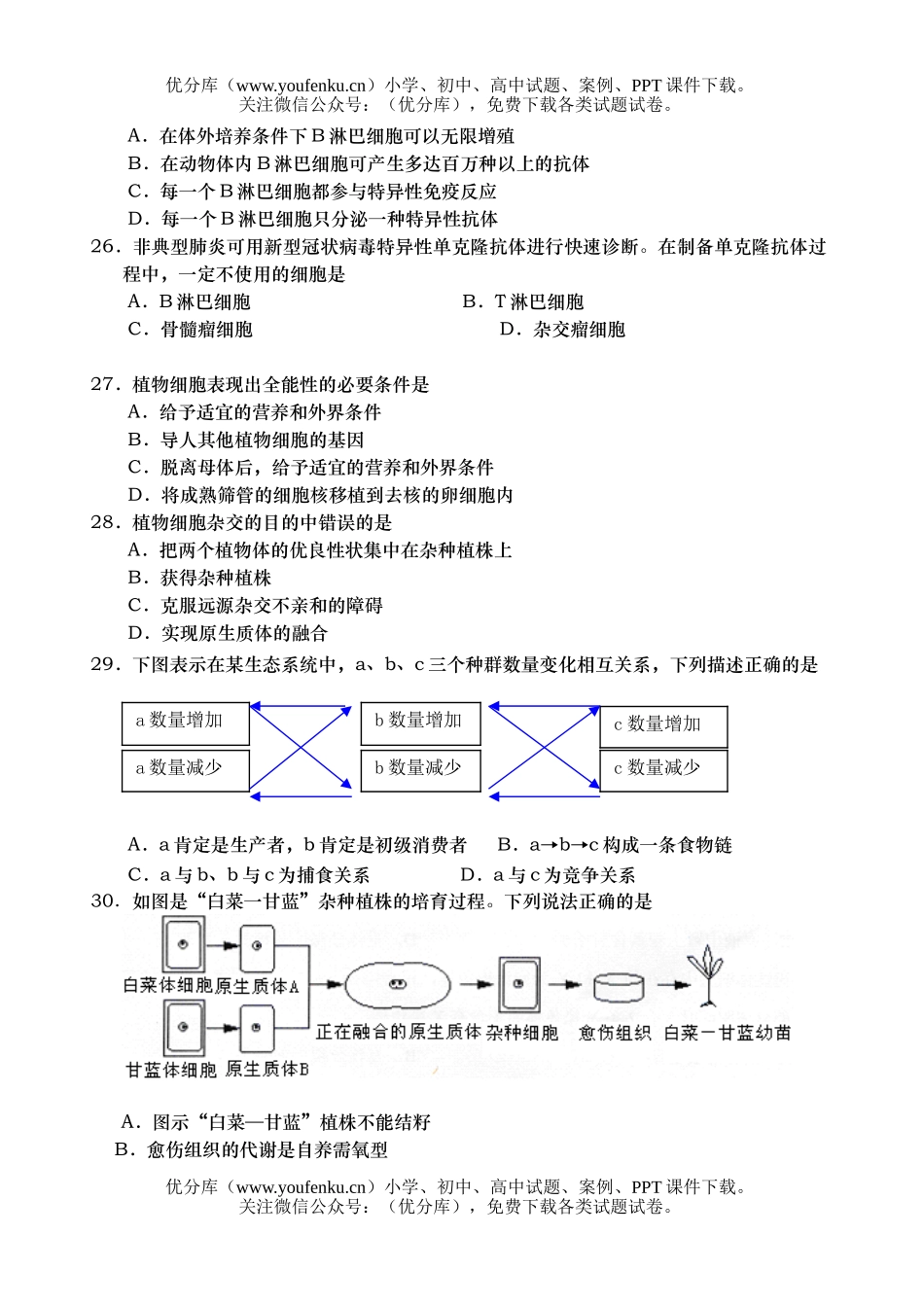 高中二年级生物第一学期期末考试1试卷_第3页