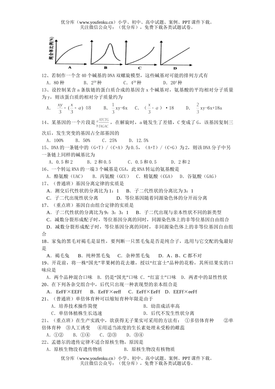 高中二年级生物第二学期第一次月考1试卷_第2页