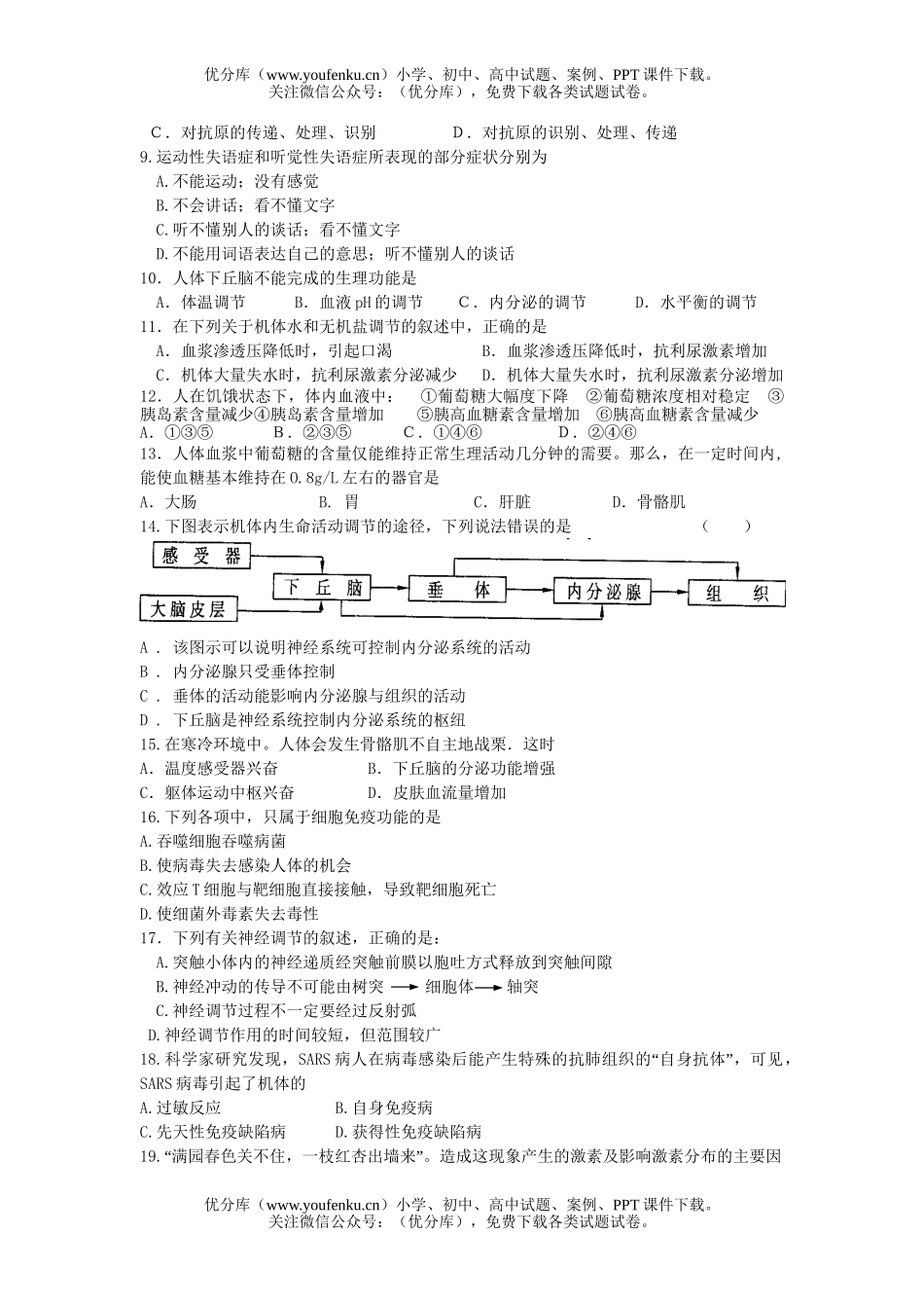 高中二年级生物第一学期期末统考试卷_第2页
