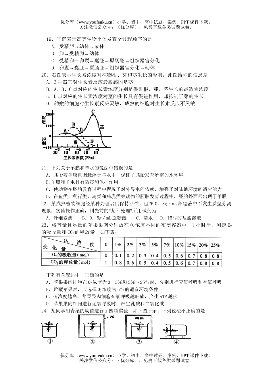 高中二年级生物高第一学期期末评估试卷_第3页