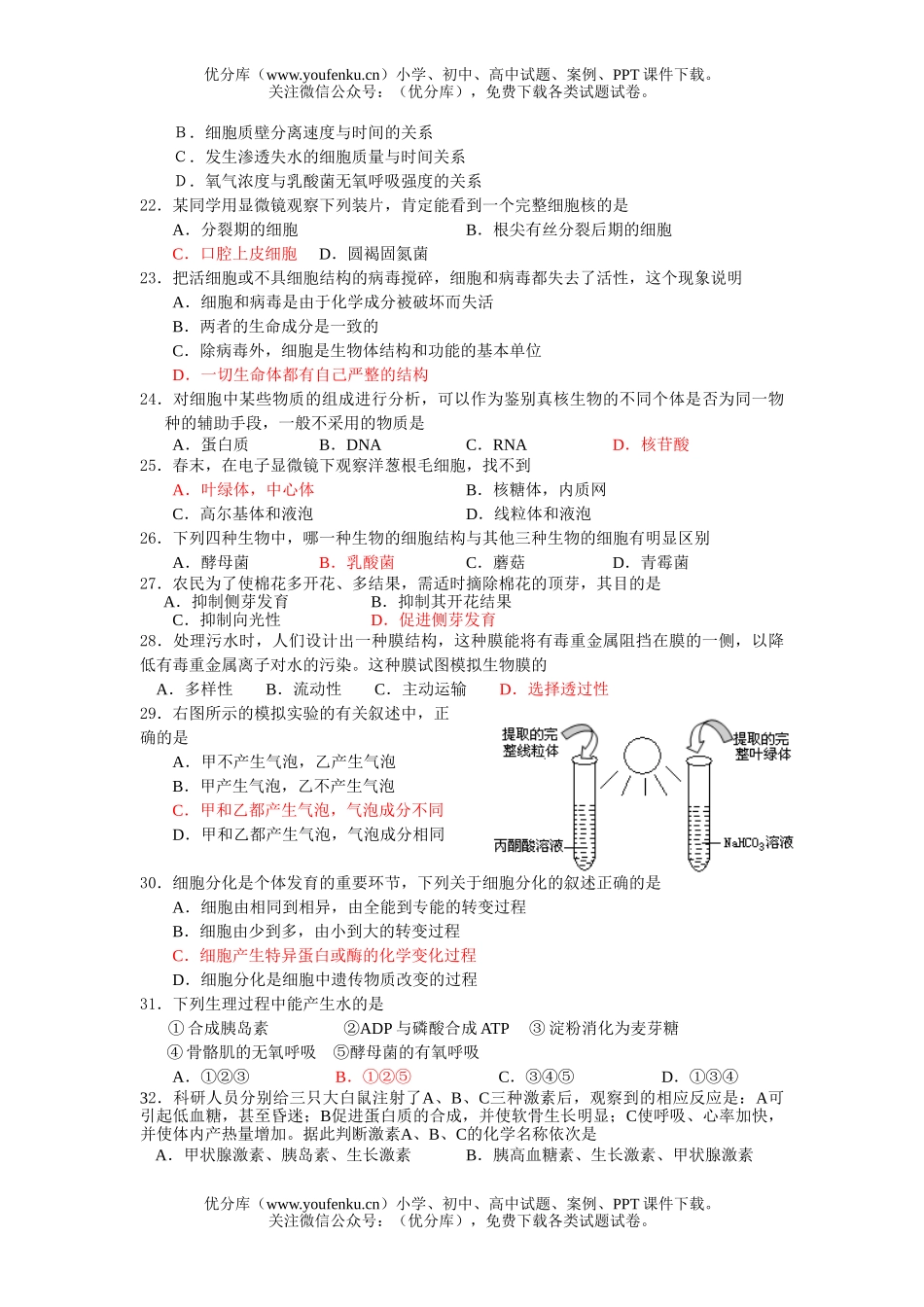 高中二年级生物毕业会考模拟试卷_第3页