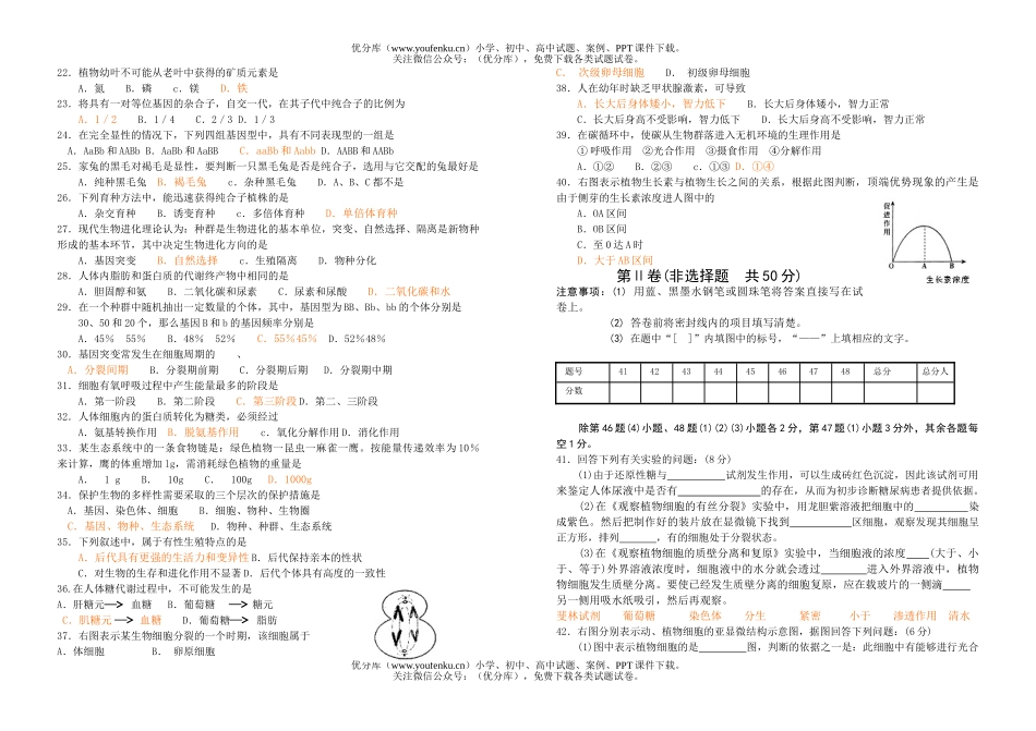 高中二年级生物毕业会考试卷_第2页