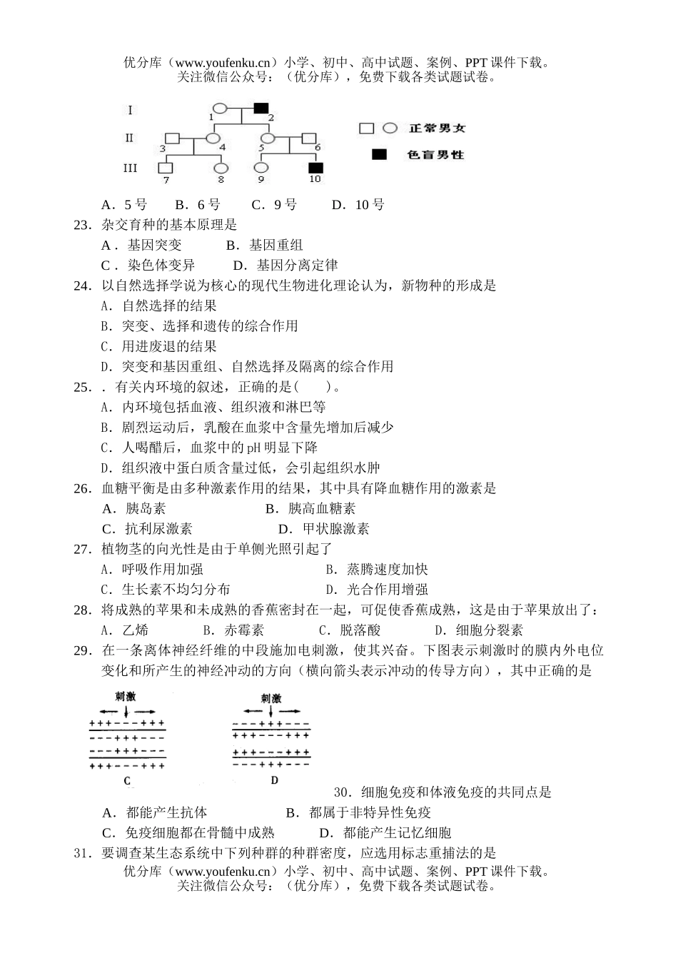高中二年级生物级学业水平测试模拟试卷_第3页