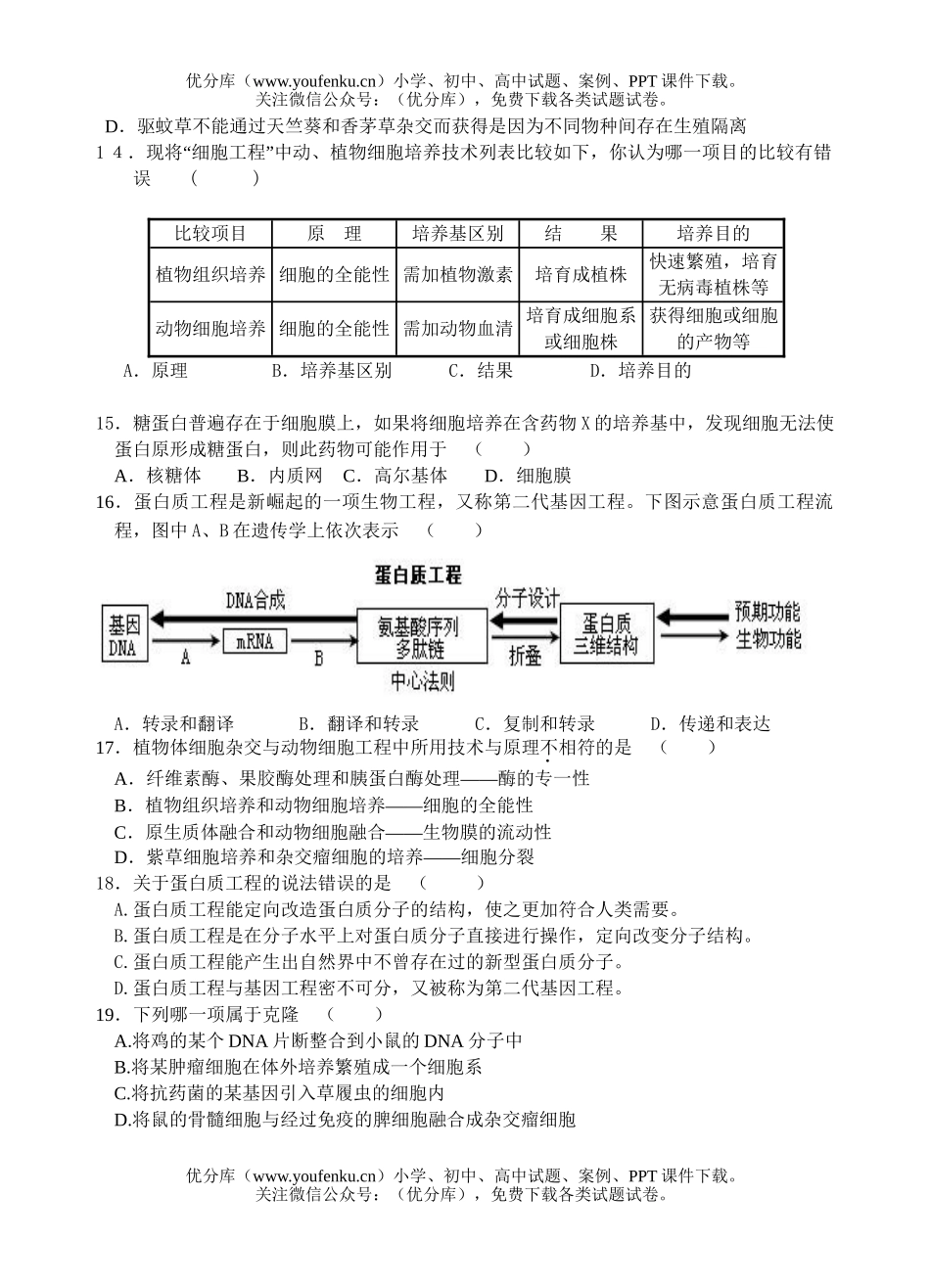 高中二年级生物高第二学期月考试卷_第3页