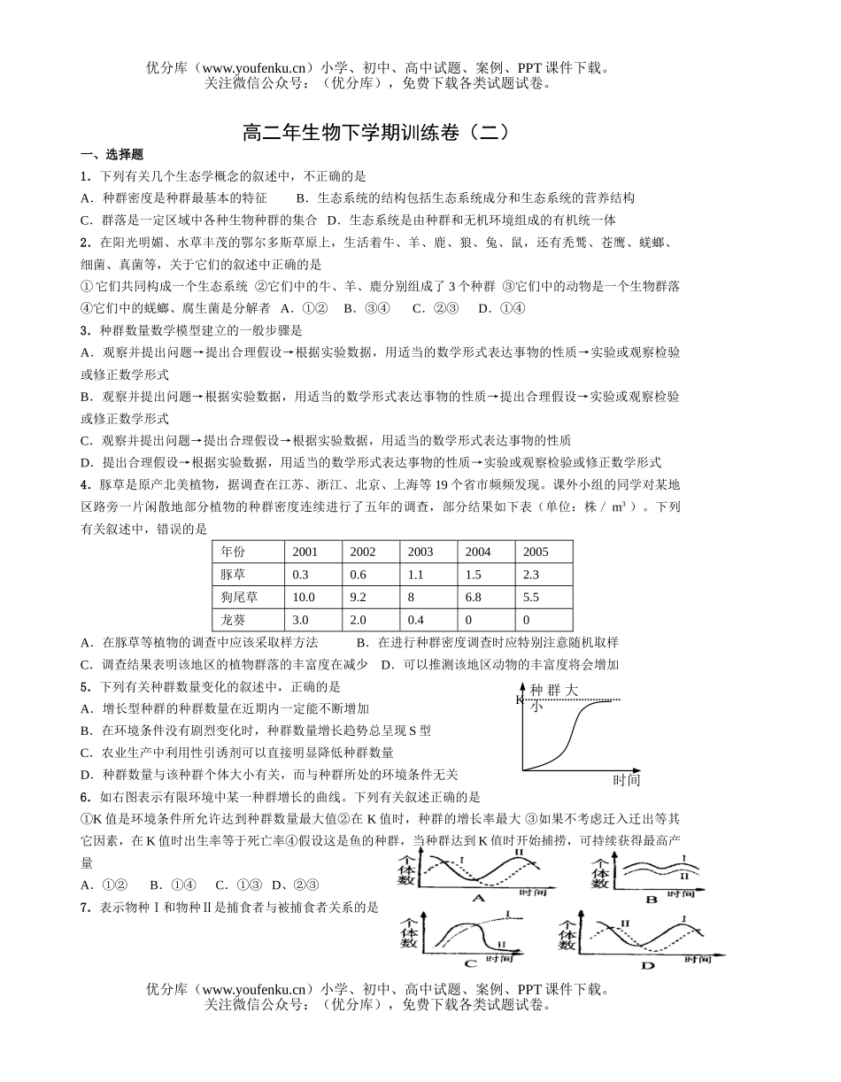 高中二年级生物年下学期训练试卷_第1页