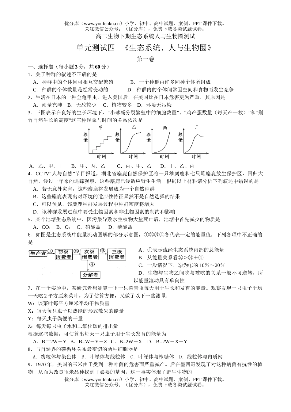 高中二年级生物下期生态系统人与圈测试卷_第1页