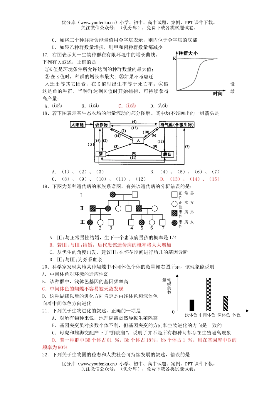 高中二年级生物下学期检测试卷_第3页