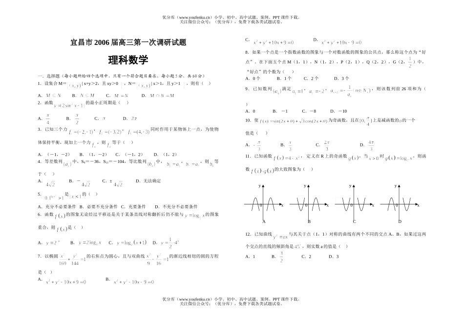高中三年级数学宜昌市2006届第一次调研试卷_第1页