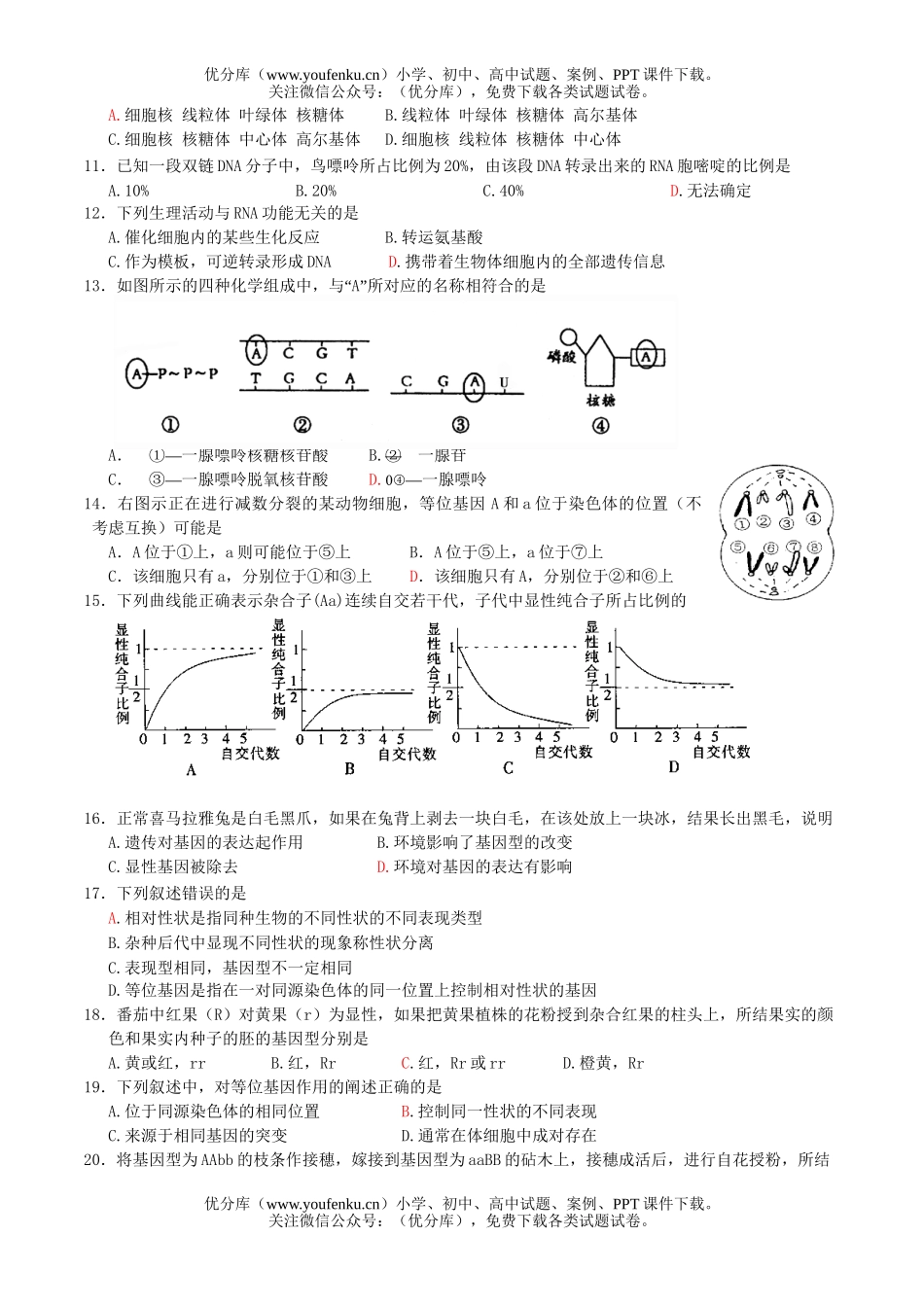 高中二年级生物级下期期中考试卷_第2页