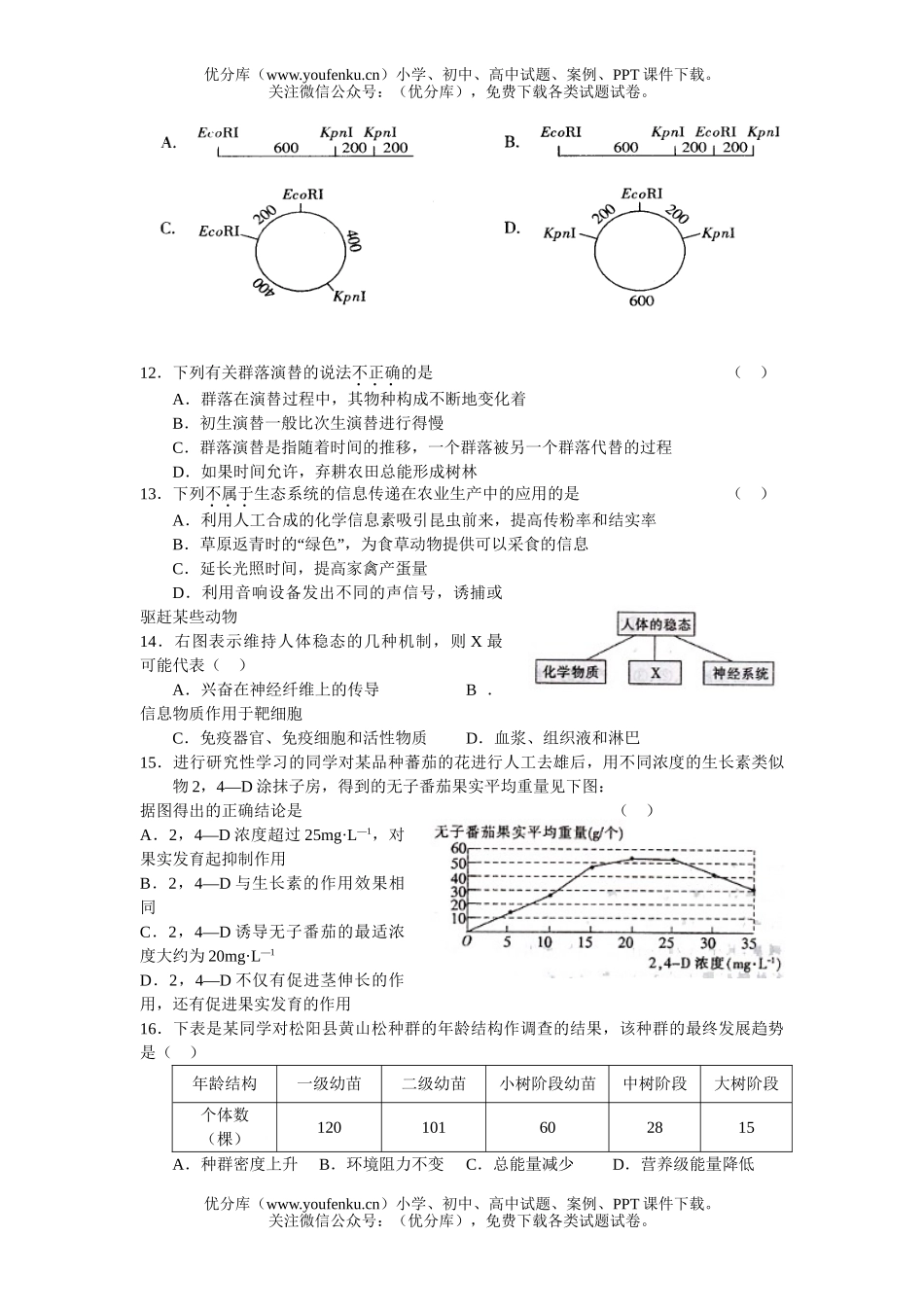 高中二年级生物上学期期中考试卷_第3页