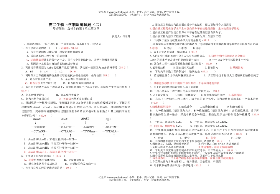 高中二年级生物上学期周练2试卷_第1页