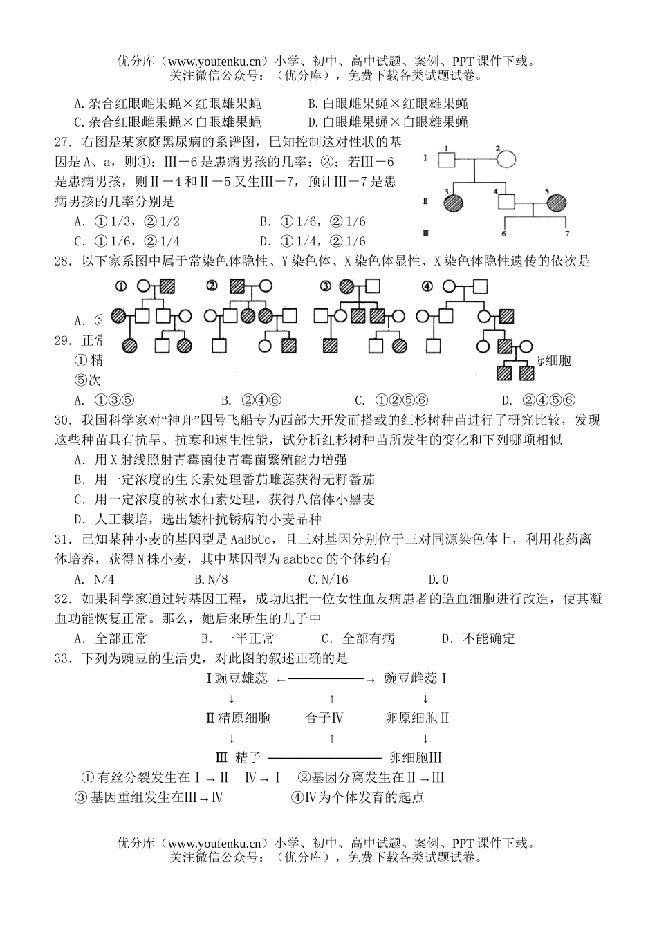 高中二年级生物下学期期中考试1试卷_第3页