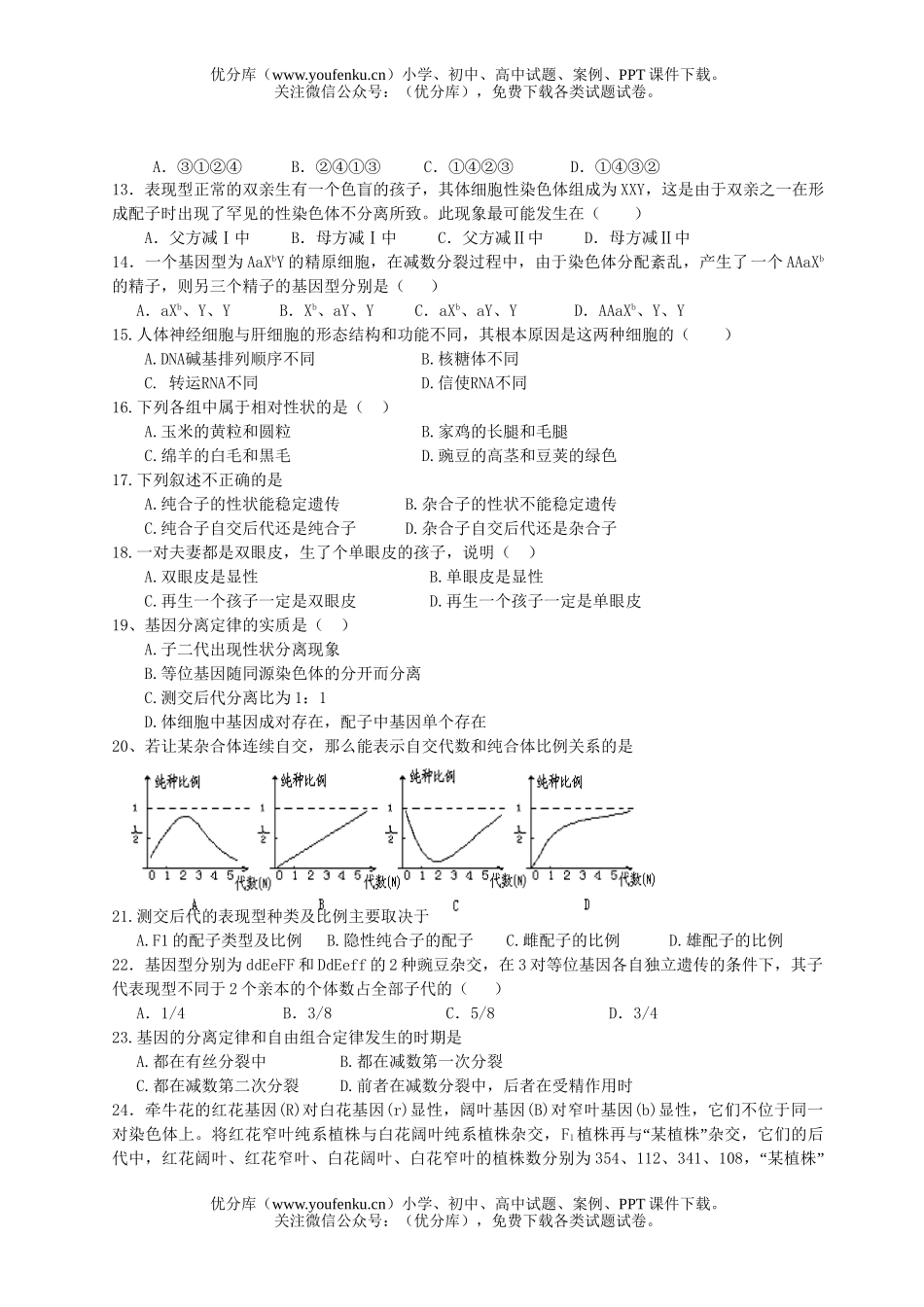 高中二年级生物下学期期中考试卷_第2页