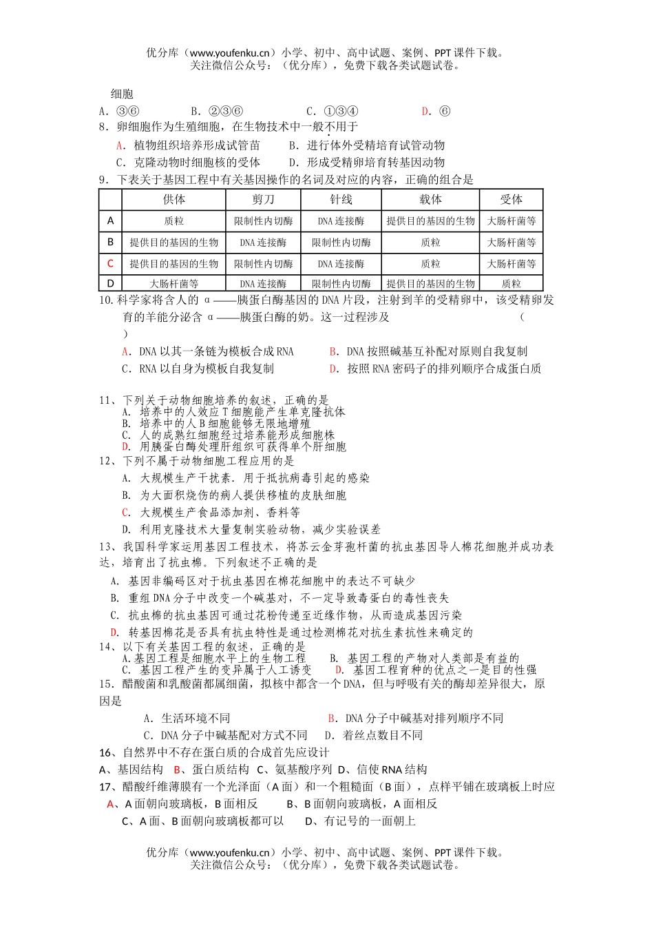 高中二年级生物下学期阶段测试卷_第2页