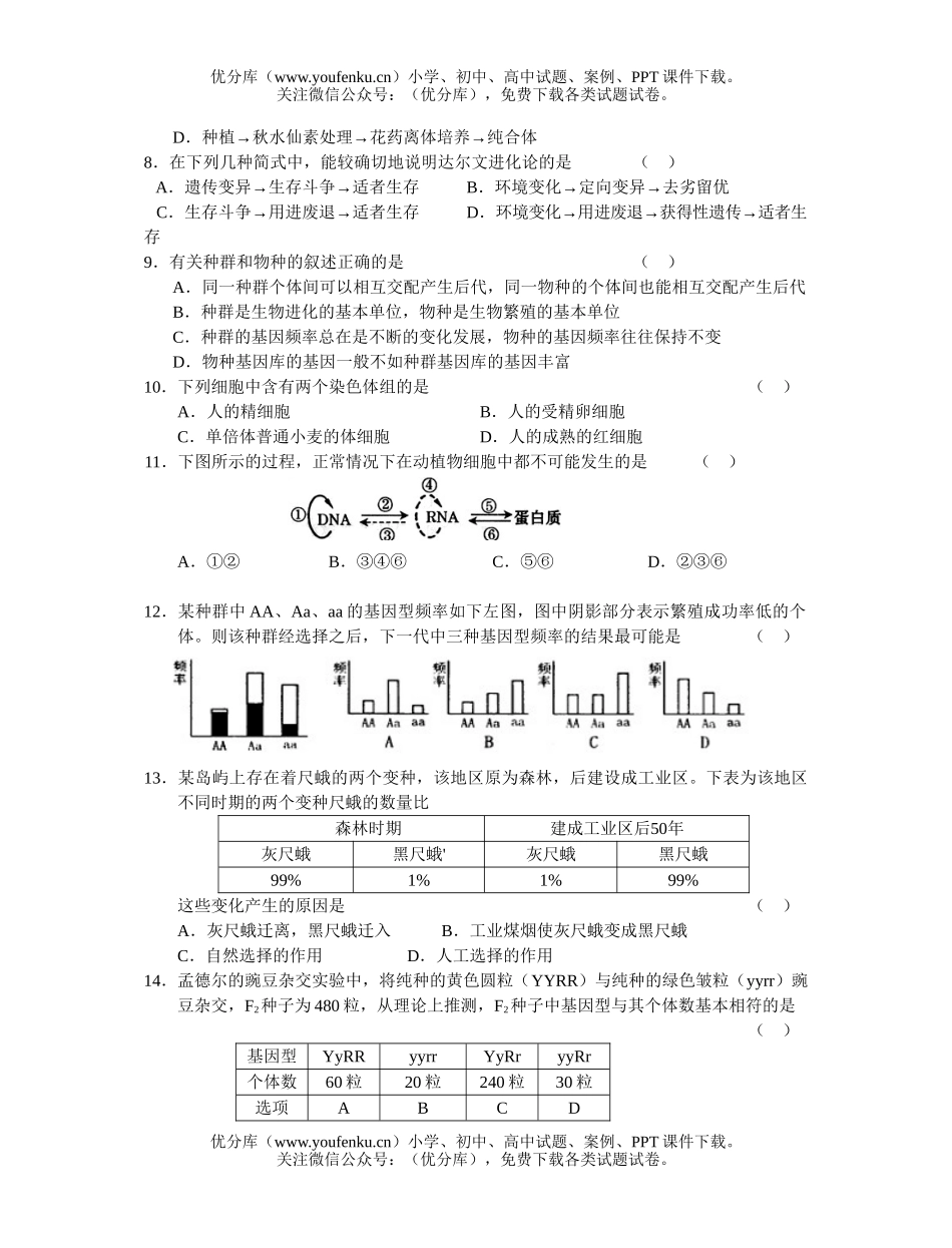 高中二年级生物暑期作业测验题试卷_第2页