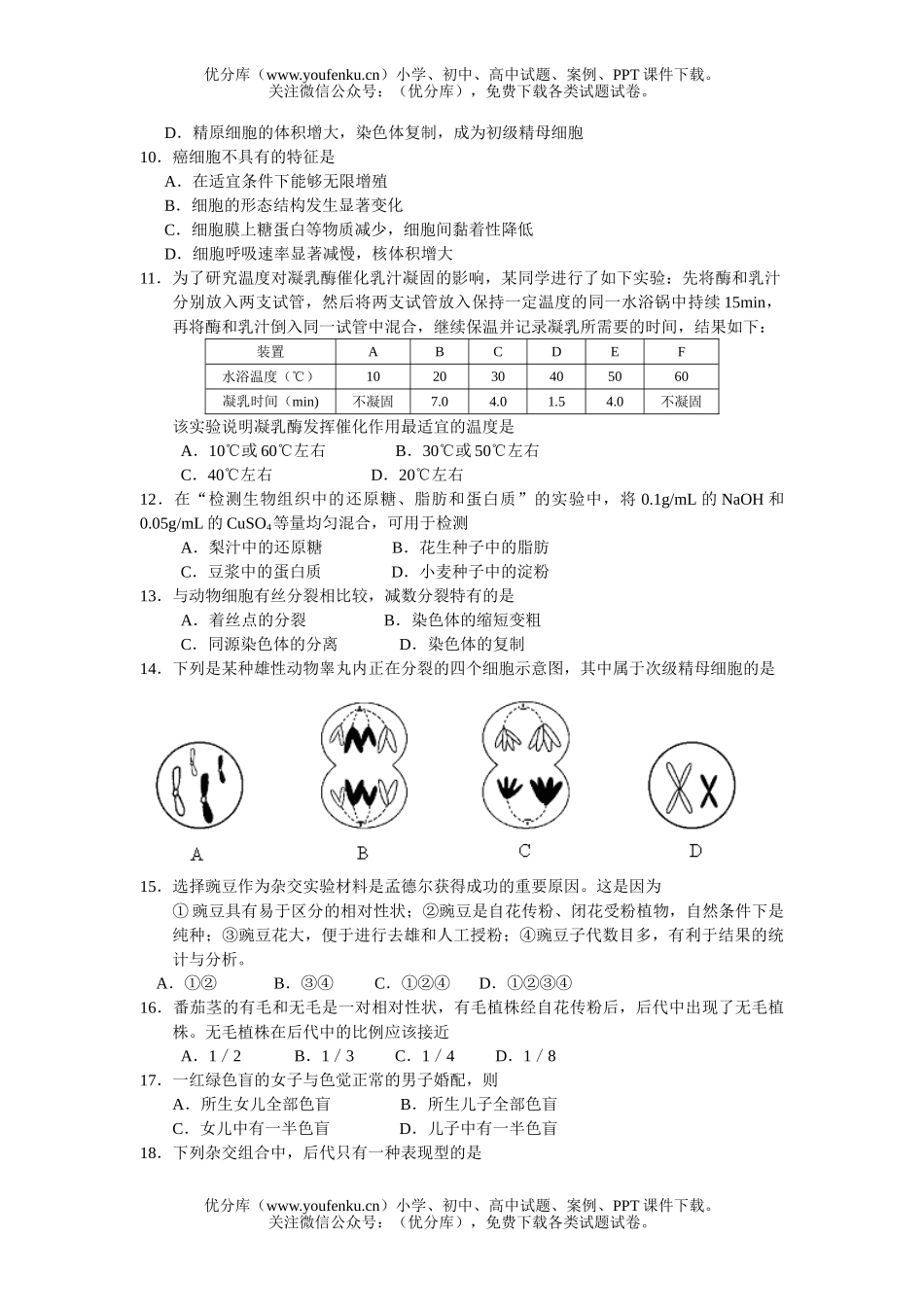 高中二年级生物学业水平调研测试卷_第2页