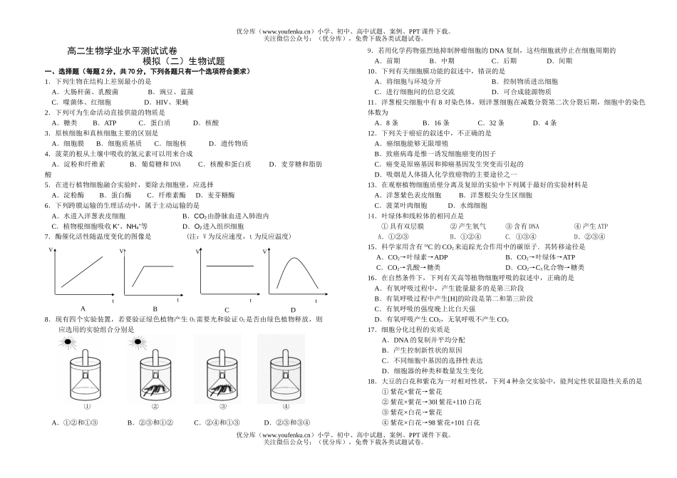 高中二年级生物学业水平测试卷_第1页