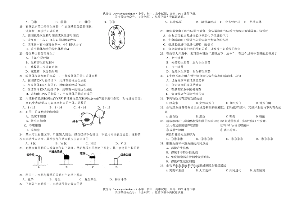 高中二年级生物学业水平测试卷_第2页