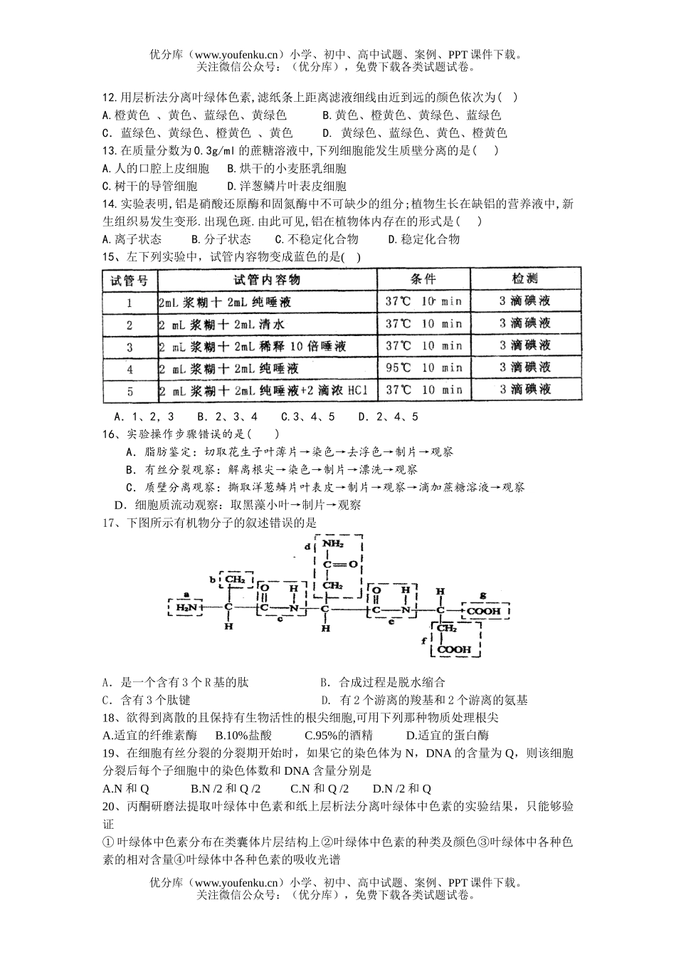 高中二年级生物上册期中测试卷_第2页