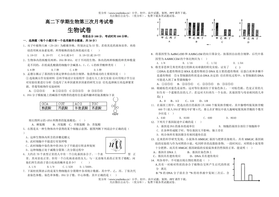 高中二年级生物下学期第三次月考试卷_第1页