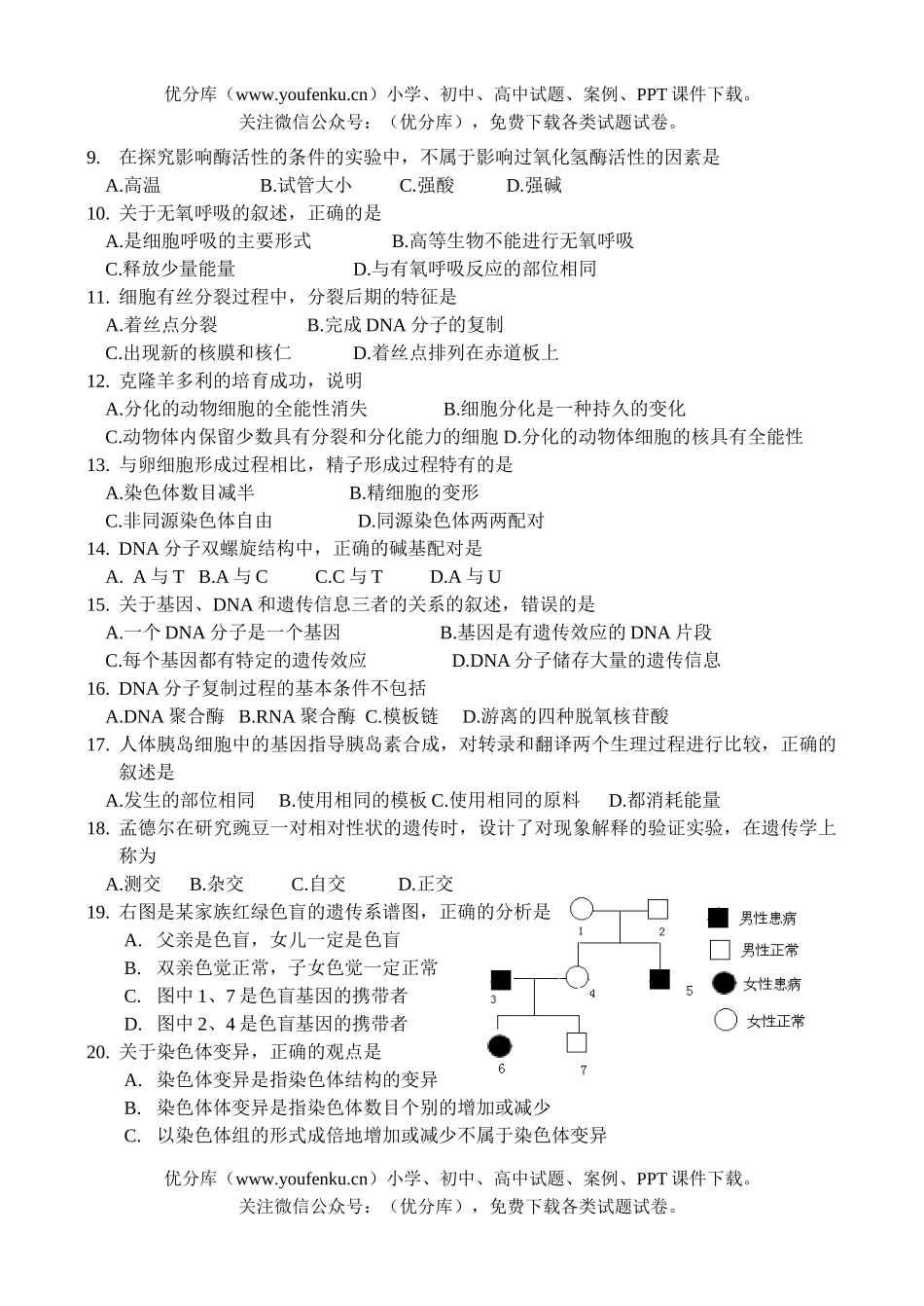 高中二年级生物下册学业水平情况调查试卷_第2页