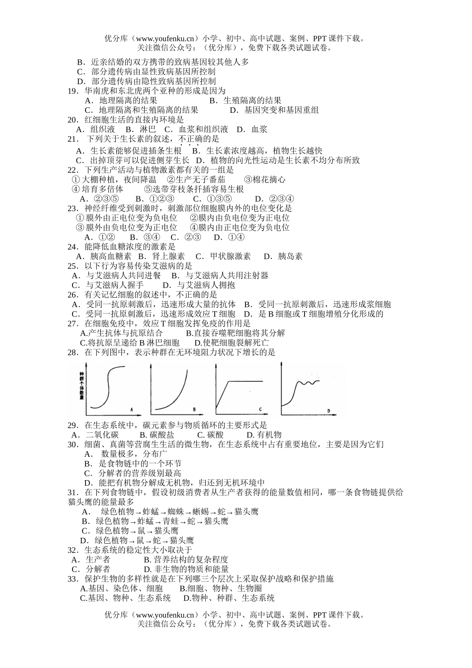 高中二年级生物学业水平测试模拟试卷_第2页