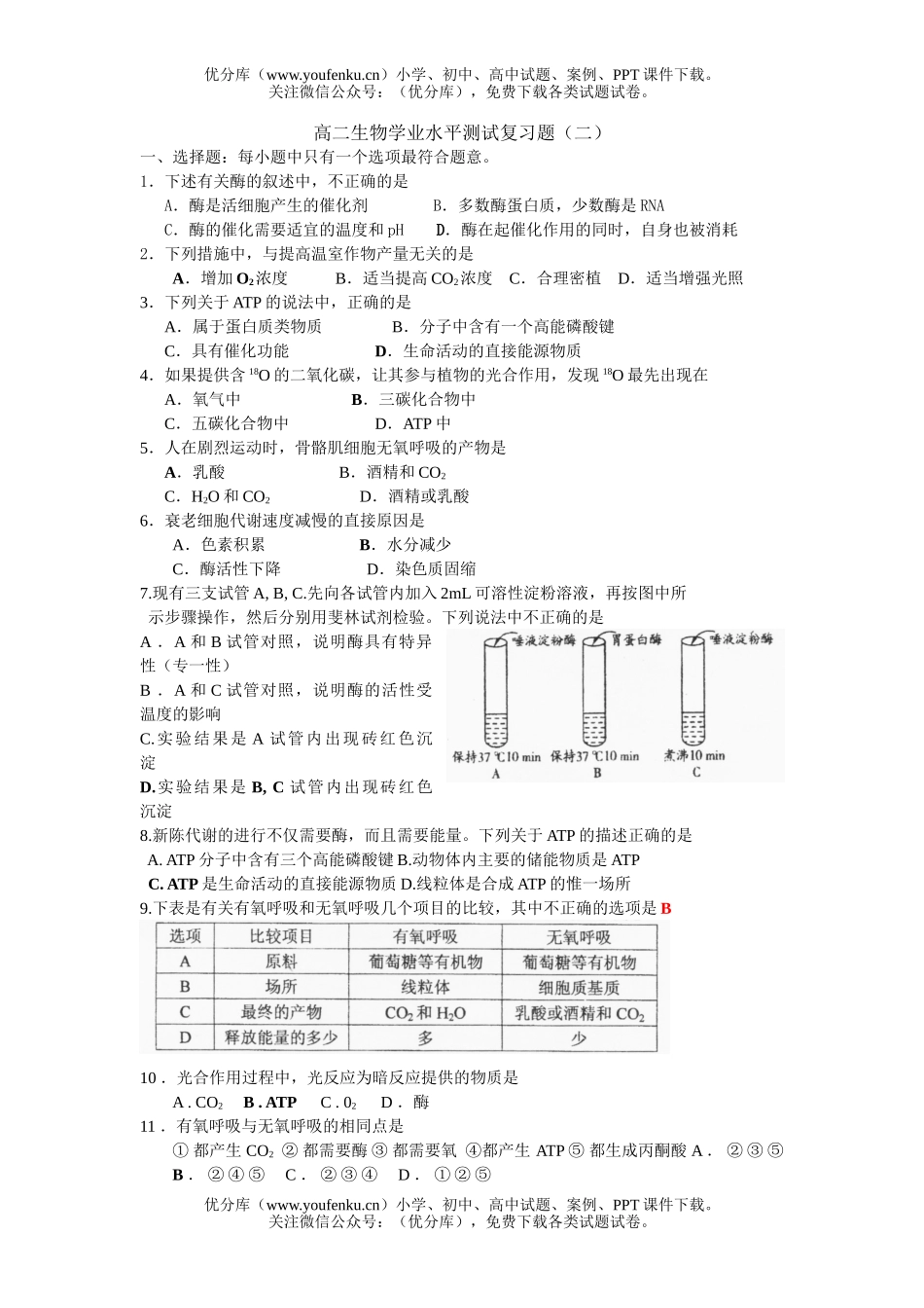 高中二年级生物学业水平测试复习题2试卷_第1页