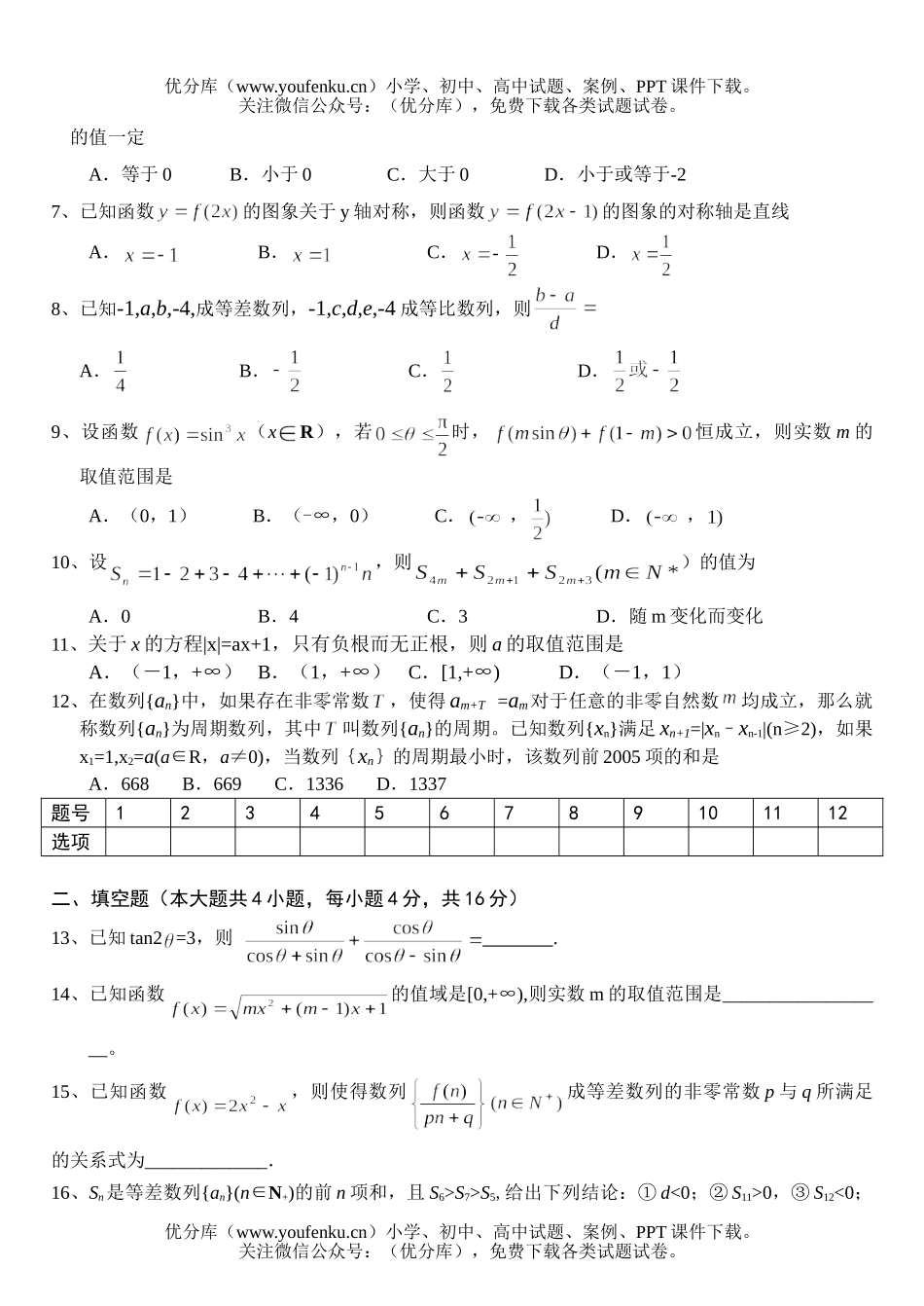 高中三年级数学江西省五所重点协作中学05上第2次月考(文科)试卷_第2页